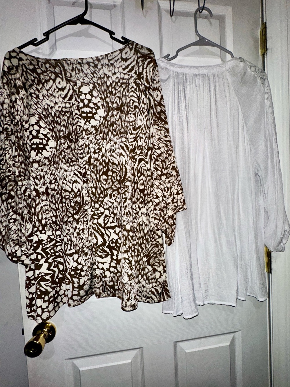 2 blouses perfect for office- Brown leopard PatternTop - white airy peasant top